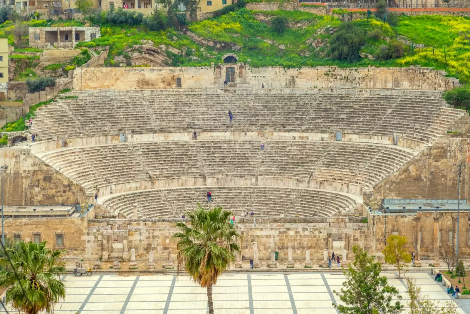 aerial view of roman theatre in amman jordan