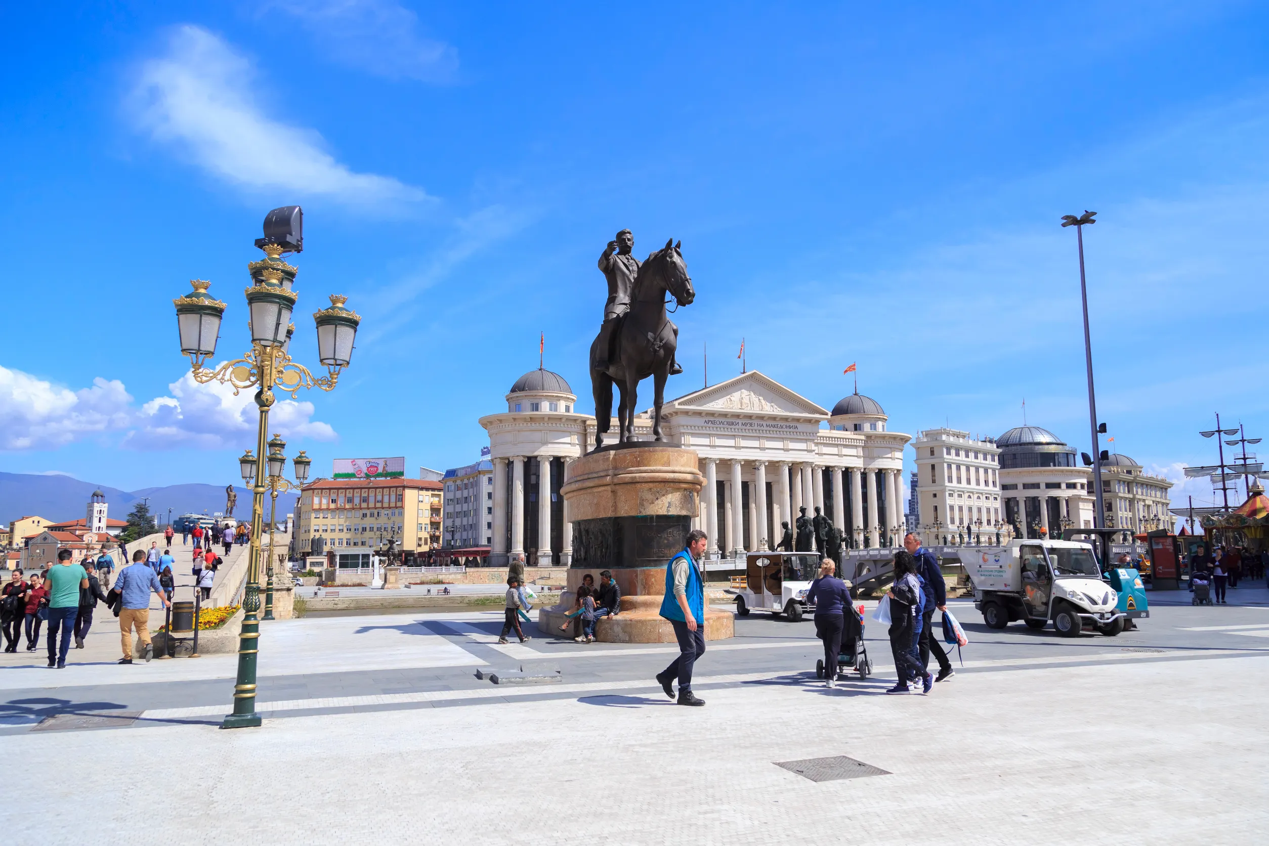 bronze sculpture of goce delchev in downtown skopje macedonia