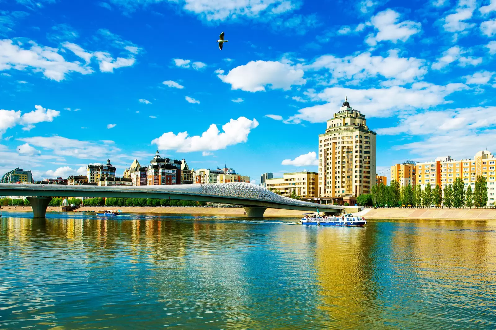 day in astana city yesil river kazakhstan