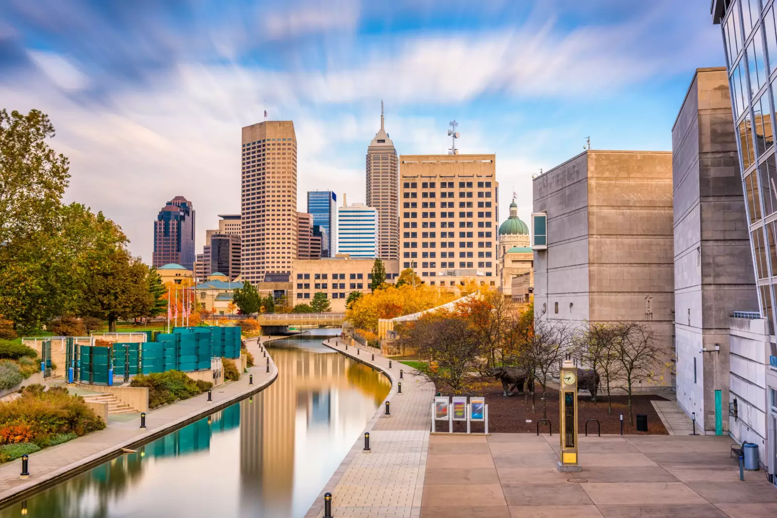 indianapolis indiana usa downtown skyline over the river walk