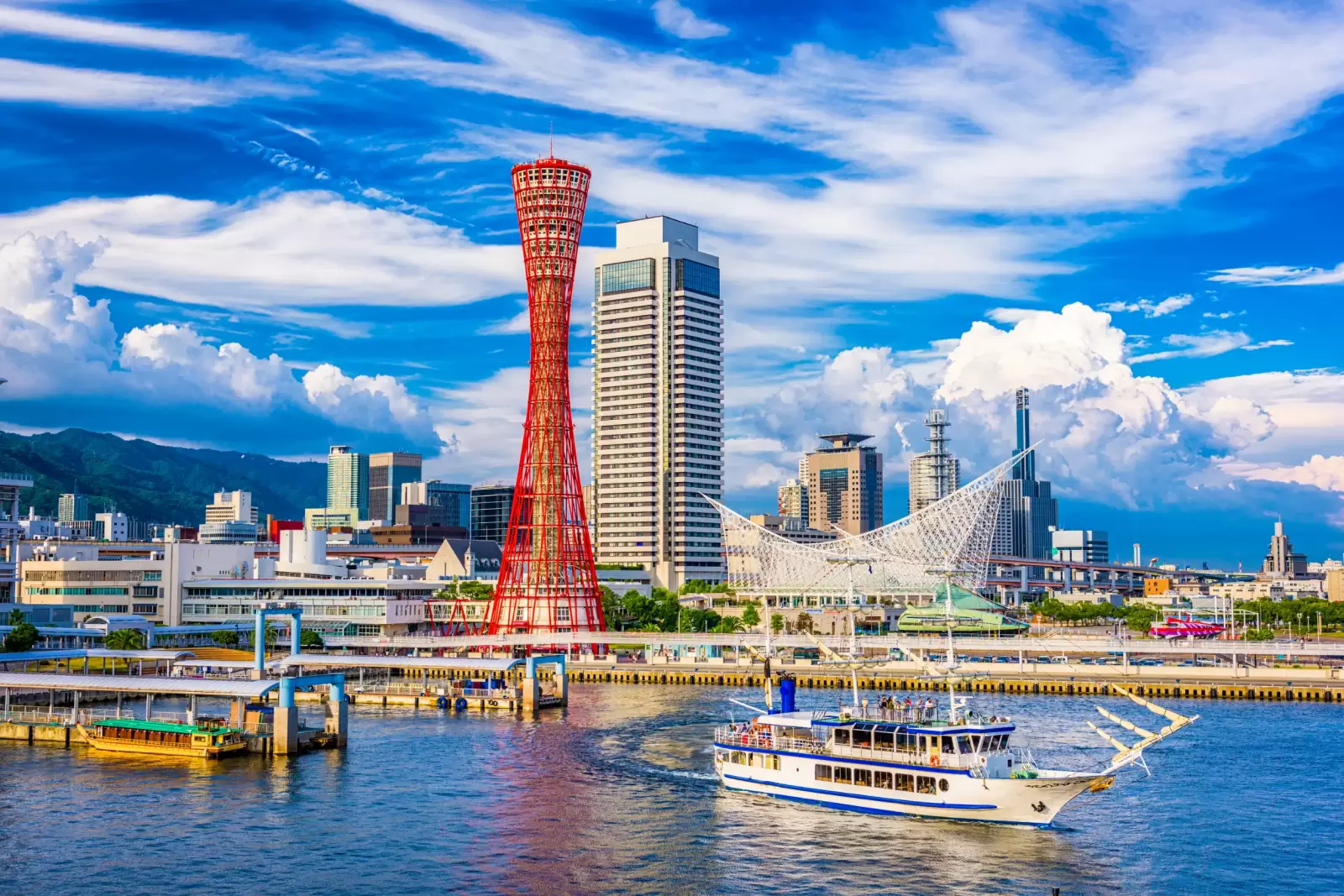 kobe japan skyline at the port and tower