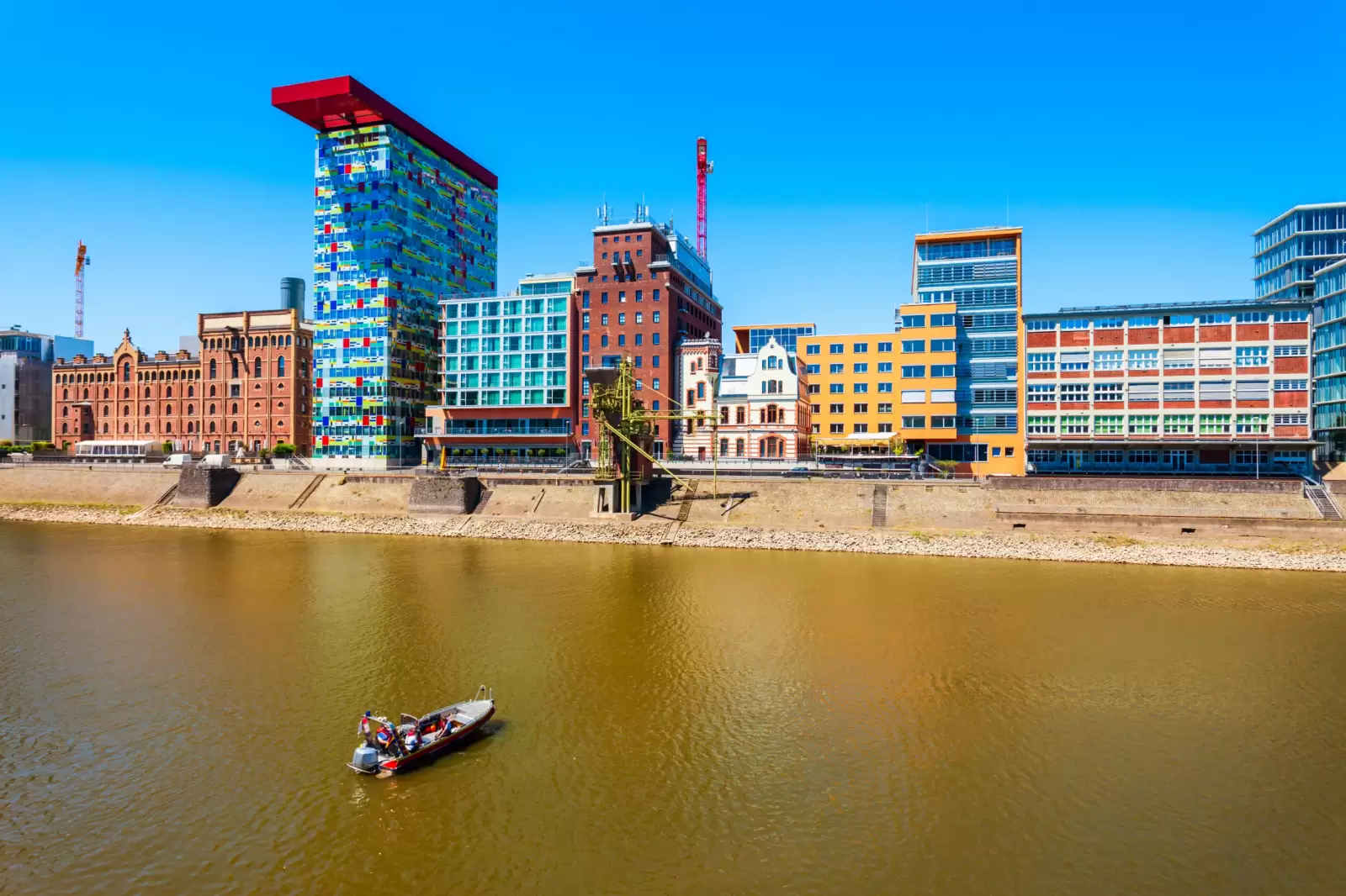 medienhafen or media harbor is a rebuilt port area in dusseldorf city in germany