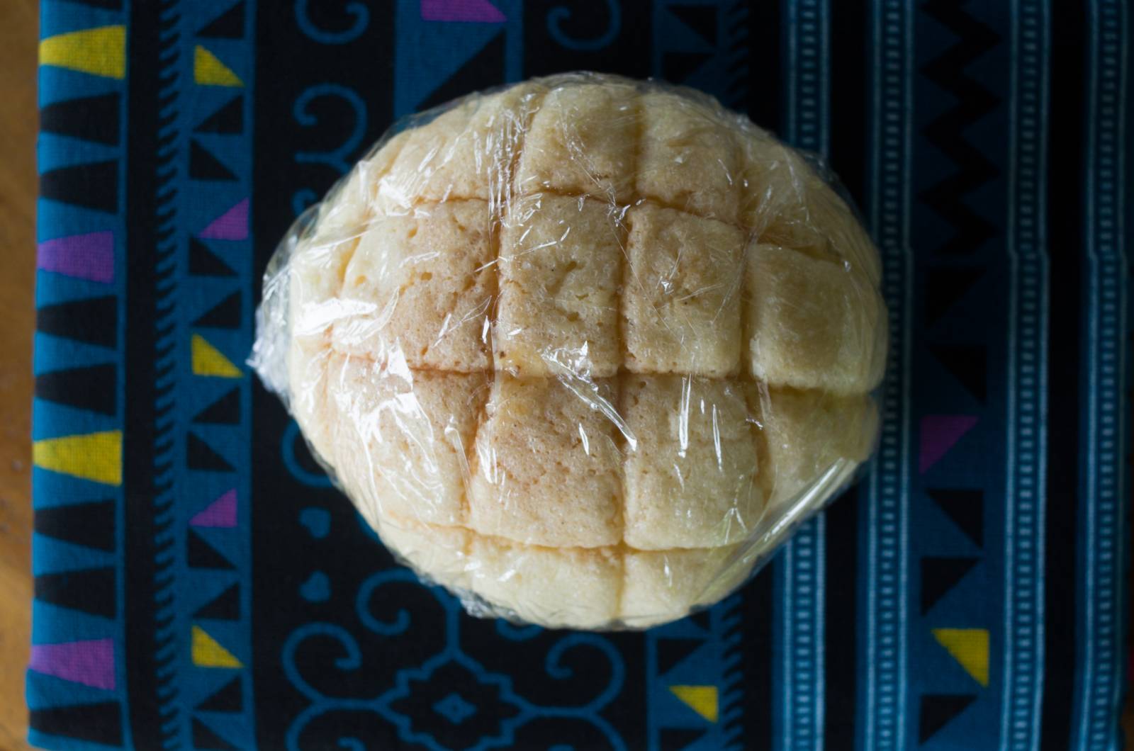 Sweet Melon Pan Bread Wrapped in Plastic
