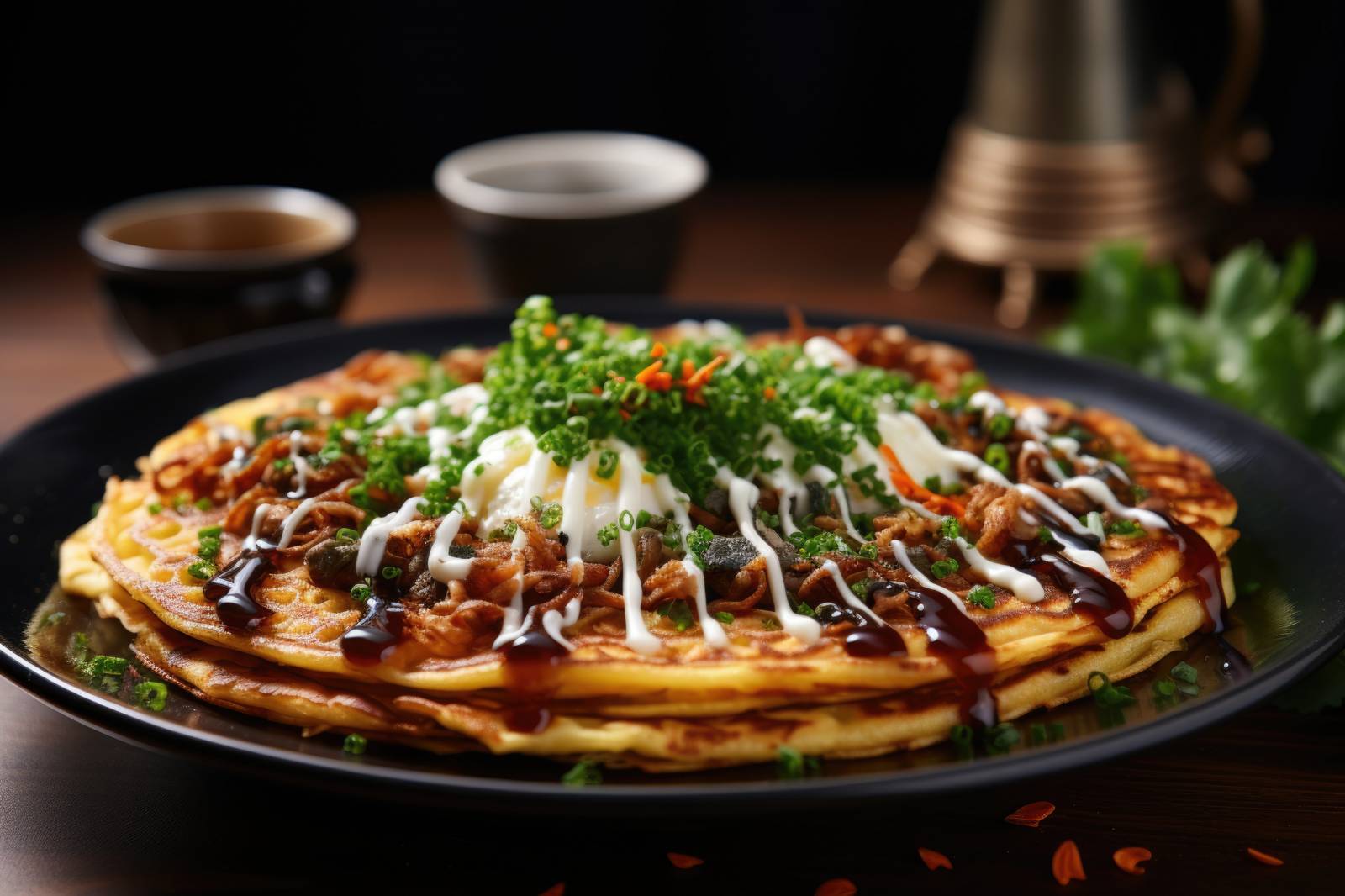 Savory Okonomiyaki with Toppings and Sauce