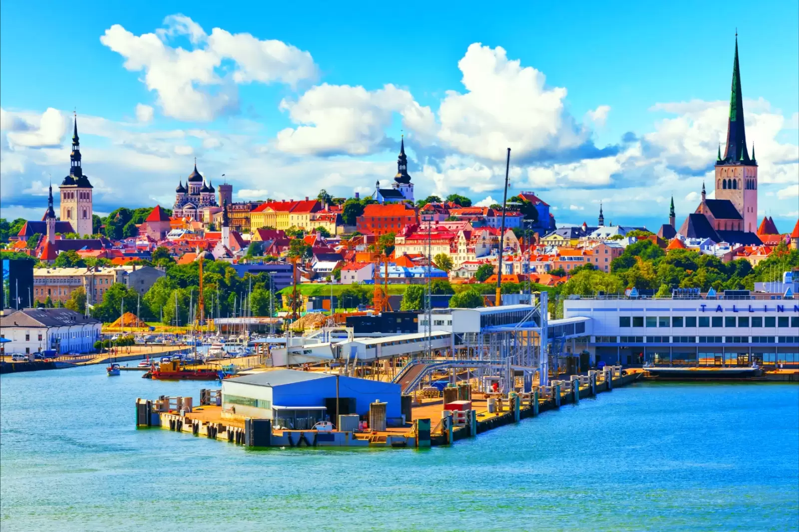old town architecture and sea port harbor in tallinn estonia