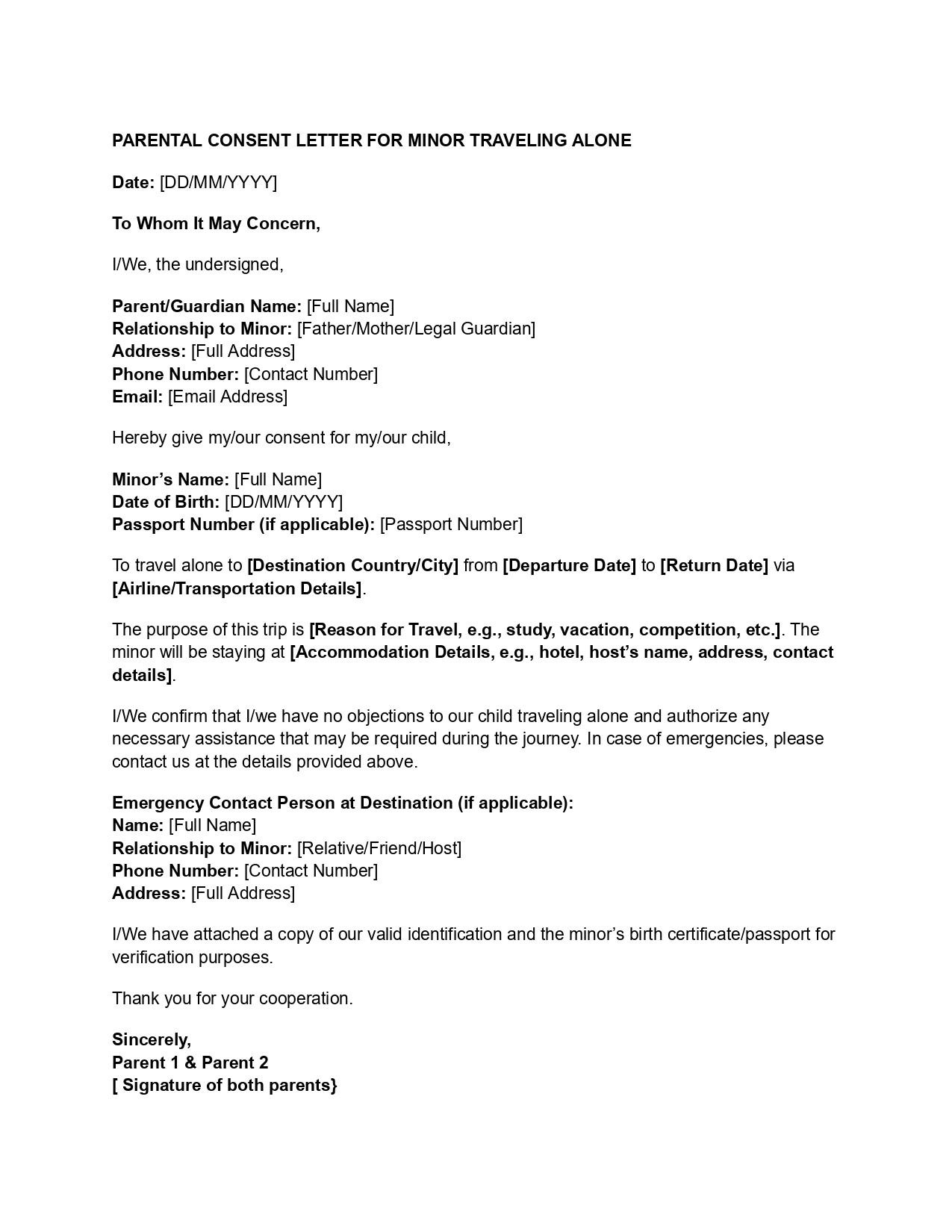 Current Residence Proof Parental consent form