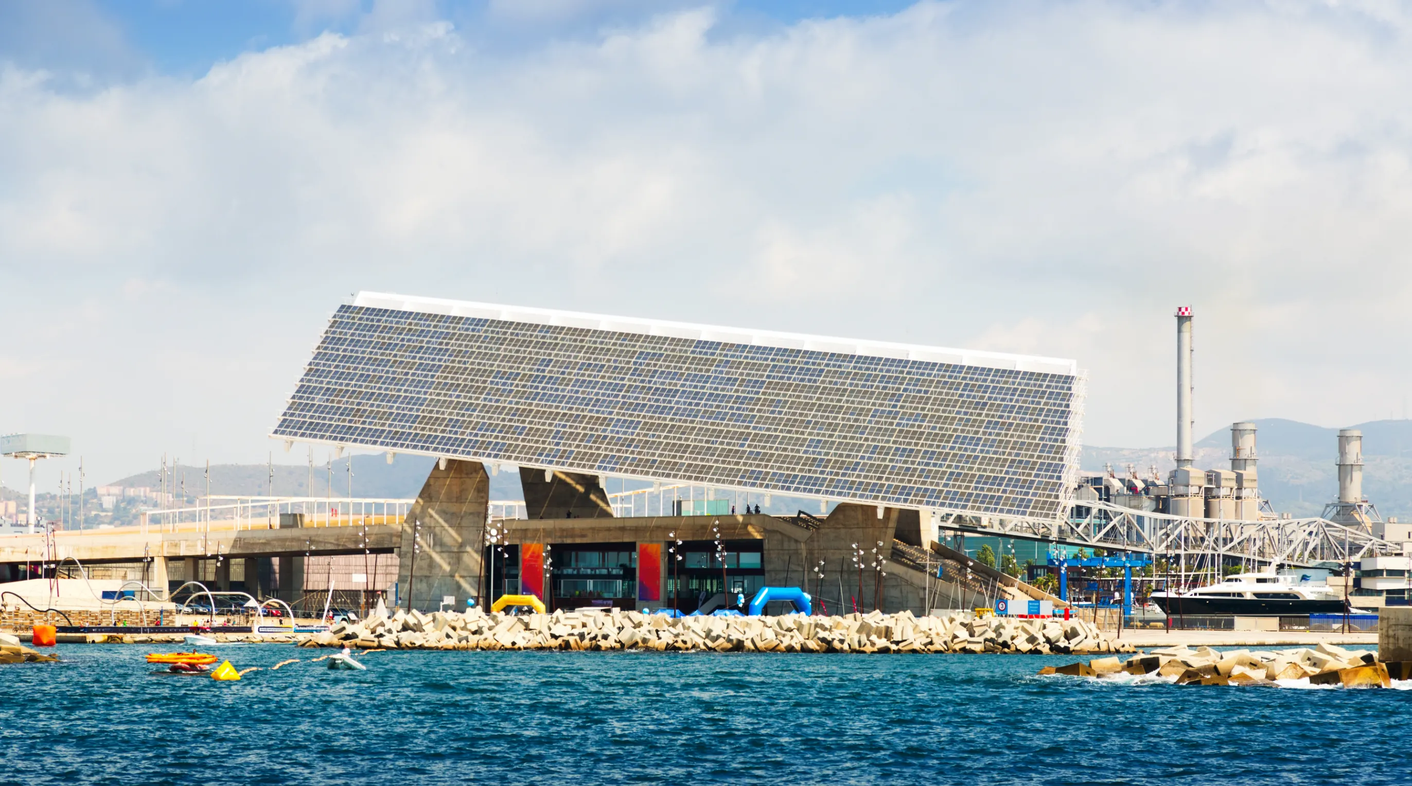 photovoltaic plate at port forum area in barcelona spain