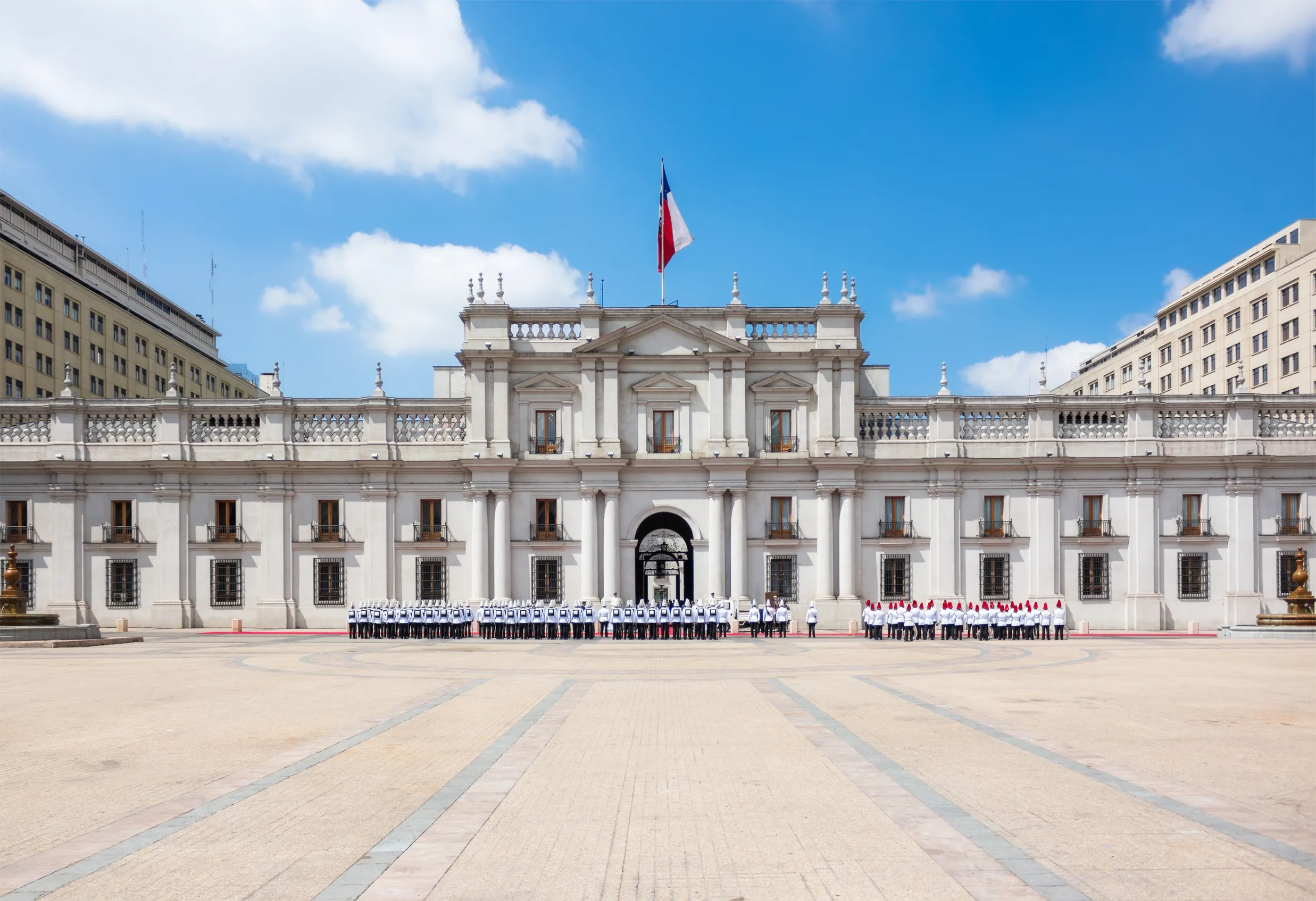 public procession in front of la moneda palace palacio de la moneda in santiago
