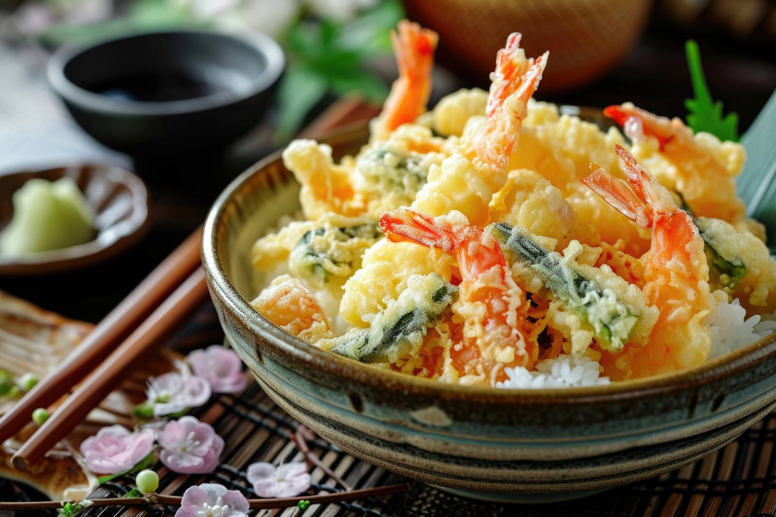 Seafood Rice Bowl with Tempura Garnish