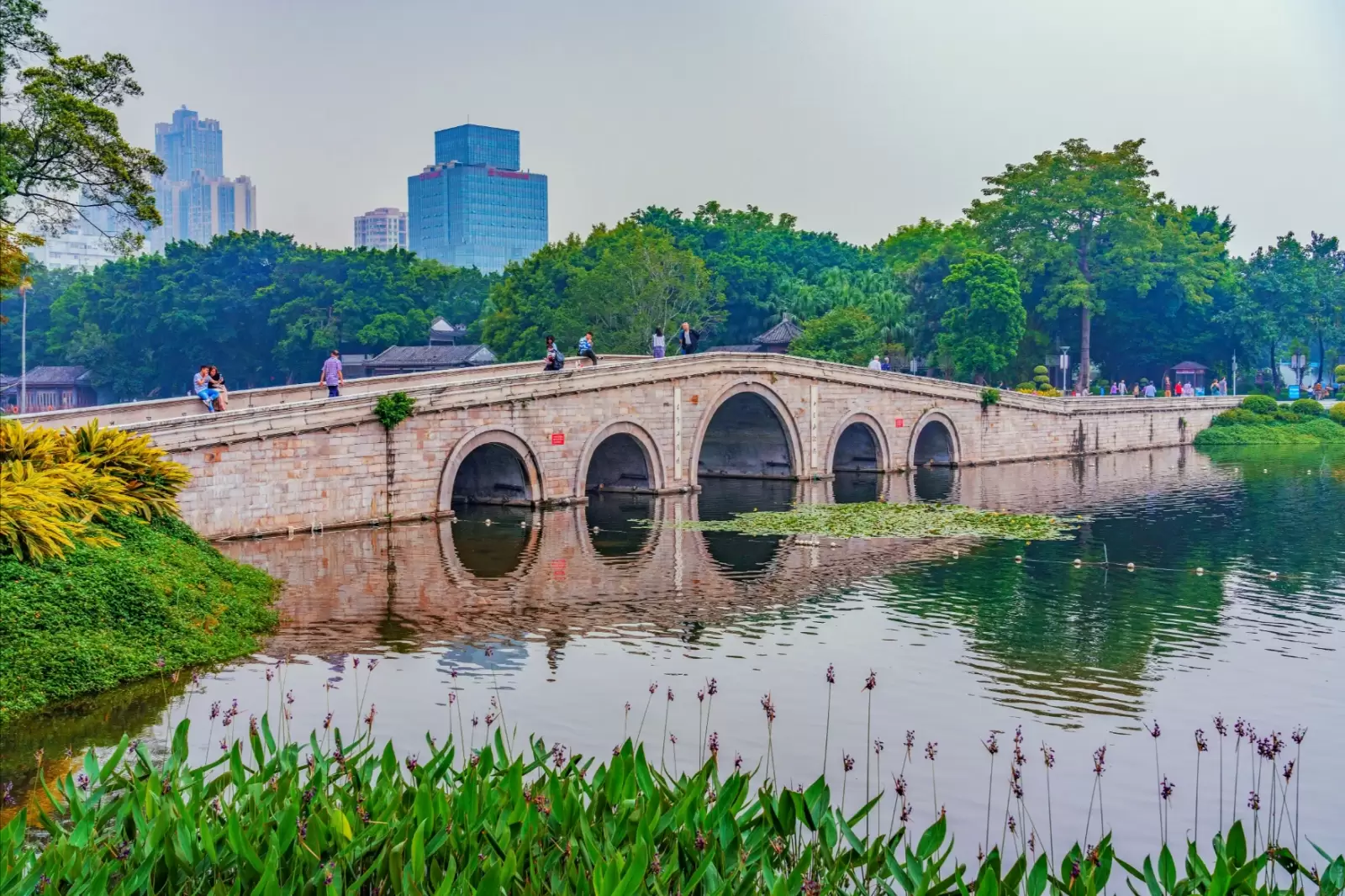 view of bridge and nature at liwan lake park
