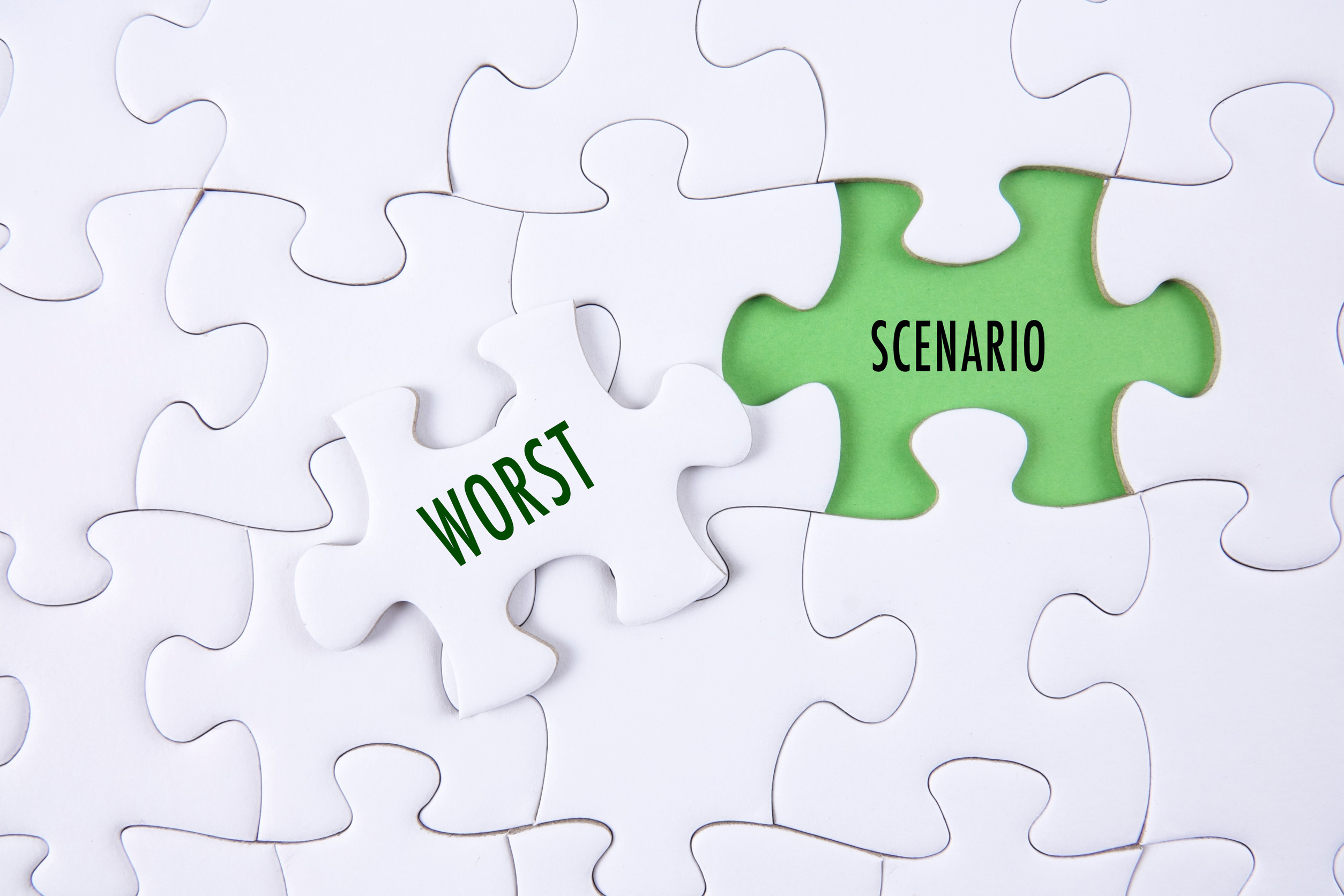 A white puzzle with 'Worst' and 'Scenario' pieces separated